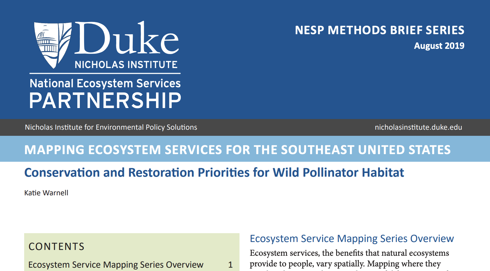 Mapping Ecosystem Services Methods Brief report preview