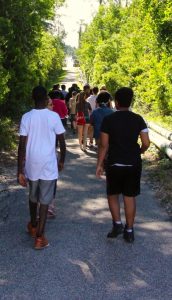 A group of students walking together.